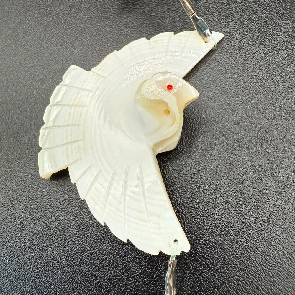 Vintage Native American Mother of Pearl Heishi Bird and Liquid Silver Necklace - Picture 15 of 16